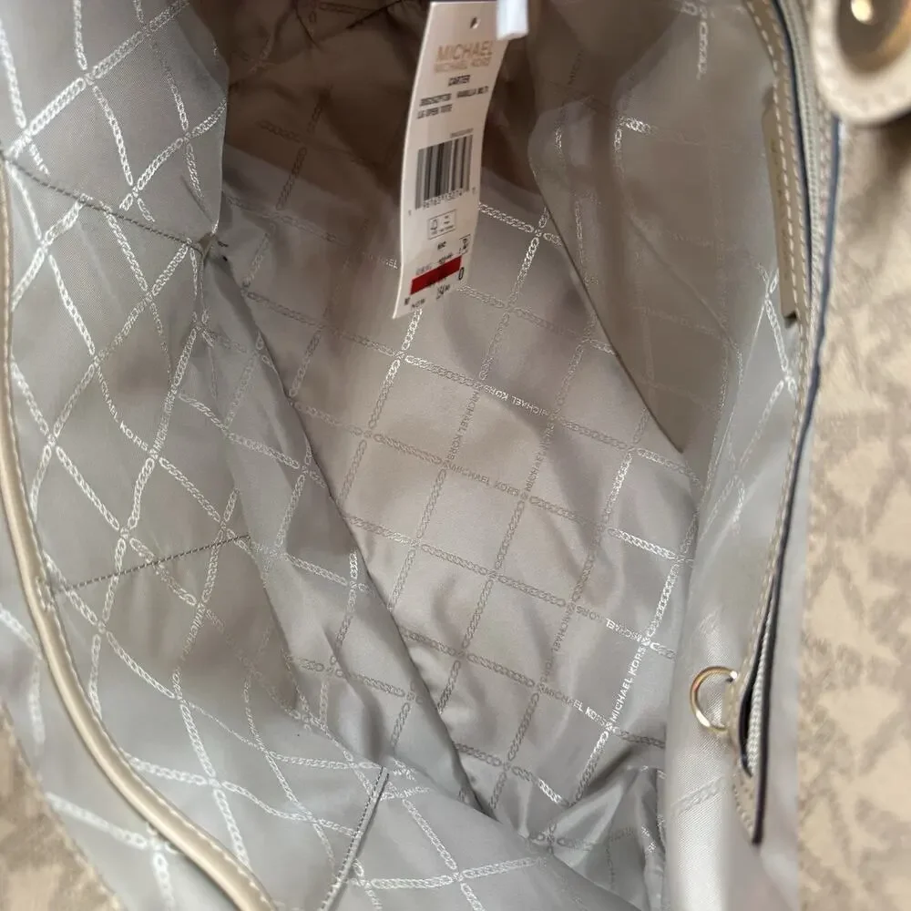 Michael Kors Carter Signature Large Open Tote Bag Purse Vanilla and Tan Multi